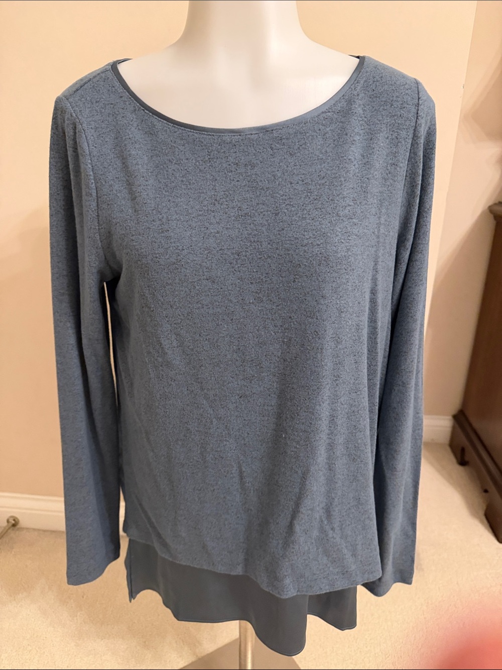 White House Black Market Dusty Blue Layered-Hem Long Sleeve Top